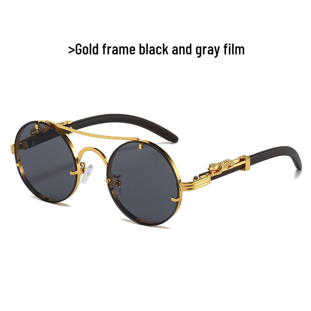 

Металлические круглые мужские солнцезащитные очки в стиле ретро с двойной переносицей и головой леопарда Regular