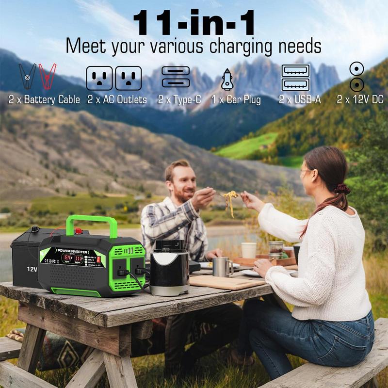 Voltage Inverter 300W Car Voltage Inverter 12V to 220V/110V Digital Display Plug Outlet with 4 USB Ports Fast Charging Auto