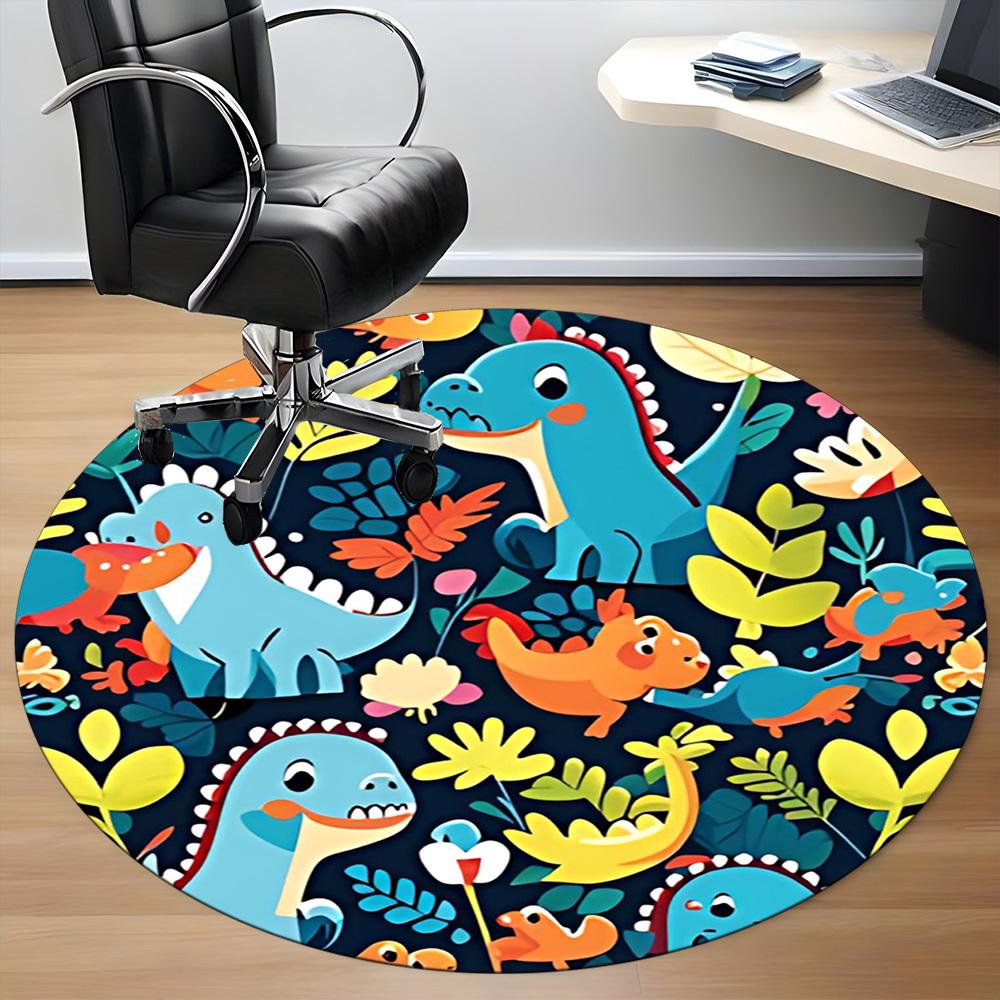 1PC Dino Jungle Pattern Office Round Area Rug, Mat Suitable For Office, Under Office Chairs Bedroom Living Room Home Decor, Room Deco