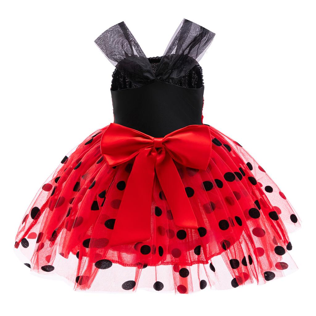 Girls Ladybug Red Costume Set with Wig Mask Dress Bag Gloves Socks Kids Halloween Cosplay Party Fancy Dress Outfit 3-10T