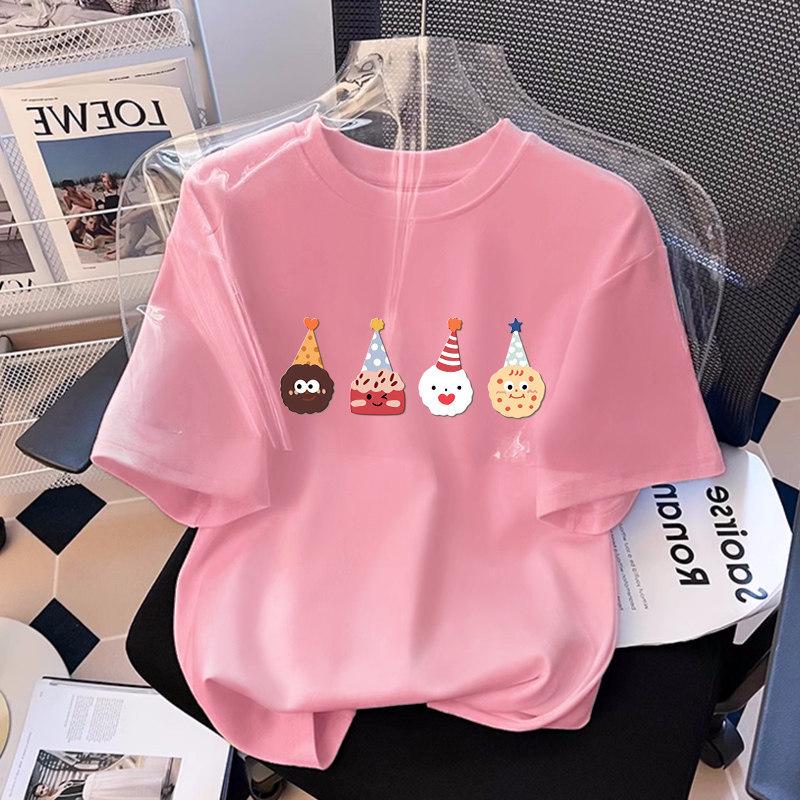 Children's White Cotton Short-Sleeve T-shirt (2026 New Style) for Medium to Large Girls - Summer Half-Sleeve Top