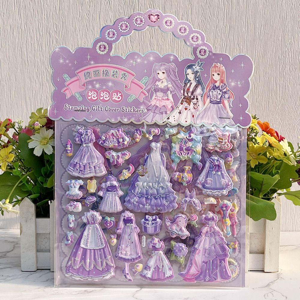2 Sheets/Bag Decorative Princess Dress Up Sticker Kawaii 3D Puffy Stickers  Kids Prizes