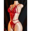 Red See Through Deep V Sexy Underwear Women One-piece Exotic Costumes Porn Hollow Crotchless Backless Erotic Bodysuit Lingerie