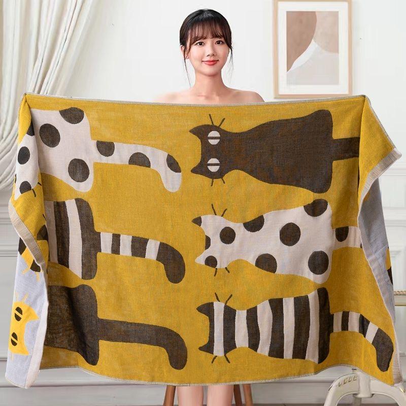 Cartoon Katze Badetuch 80*160cm Reine Baumwolle Saugfähiges Badetuch 5-lagige Baumwollgaze Superweiches Hautfreundliches und Bequemes Badetuch