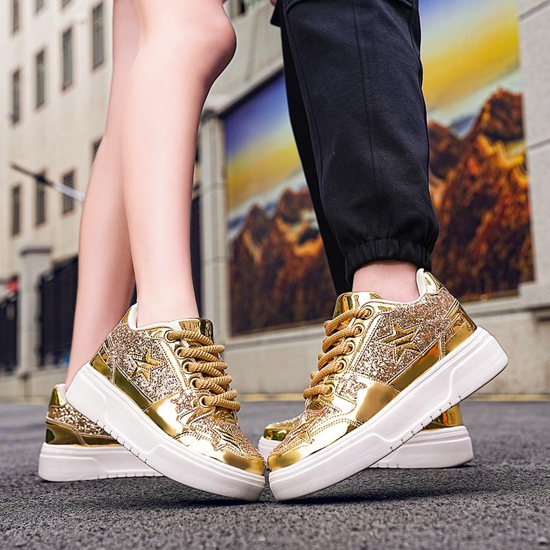 Men Sparkling Shoes Couple Lightweight Sneakers Red Gold Women’s Low Sneakers Casual School Student Plus Size