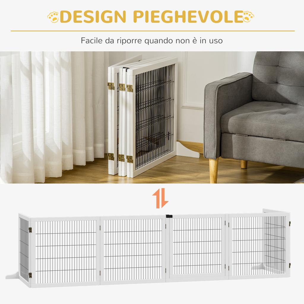 6-Panel Folding Dog Gate for Small/Medium Size Dogs, Made of Wood and Steel, 432x36x70 cm, White