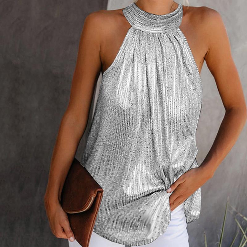 Sexy Women Blouse Solid Color Sleeveless Back Zipper T-shirt Female Casual Halter Ladies Tops For Daily All-match Wear