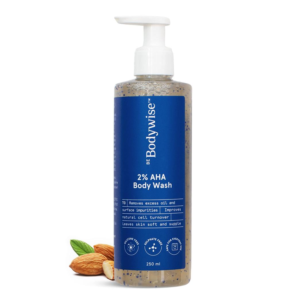 Be Bodywise 2% AHA Body Wash | With 1% Lactic Acid, Glycolic Acid & 4% Glycerin | Exfoliates & Promotes Glowing Skin | Smoothens Rough & Bumpy Sk