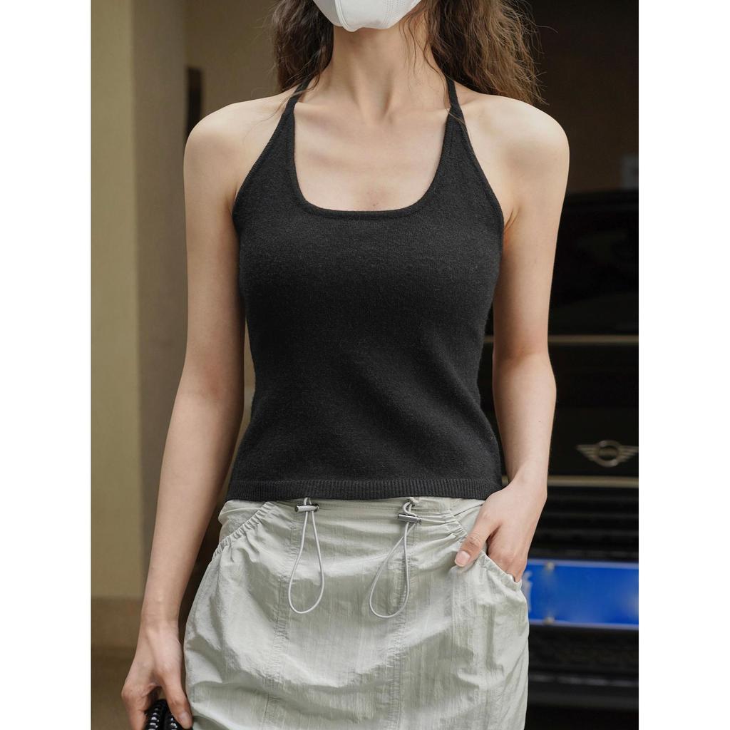 Johnature American Sexy Wool Racer Tops Summer Fashion Sleeveless Render Soft Simple Slim Tops
