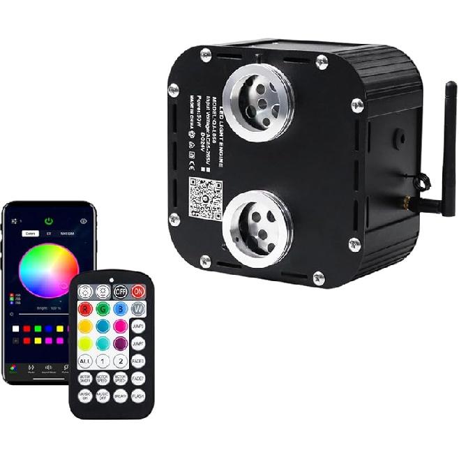 AZIMOM Bluetooth/RF Control 16W Music Mode Fiber Optic Light Source RGBW Light Box Engine for Car Home Star Ceiling Light Effect Decoration
