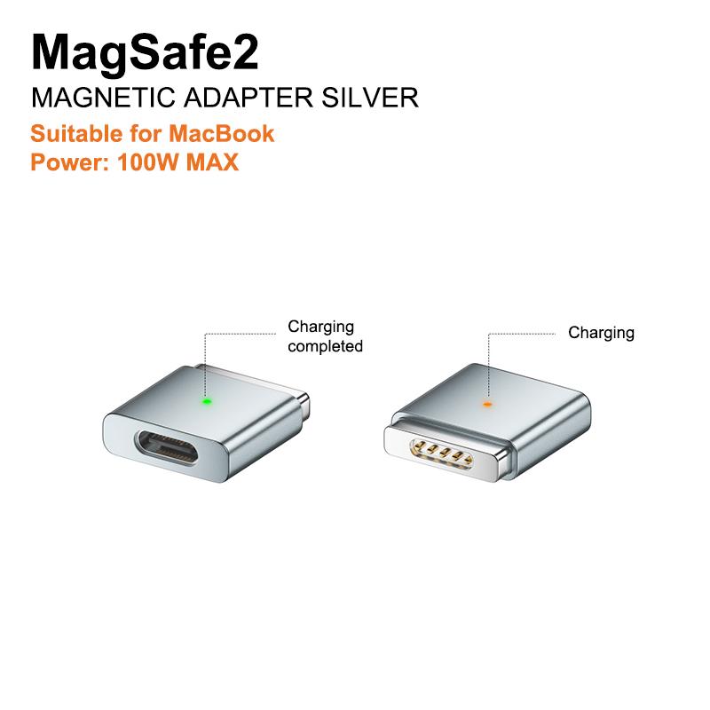 100W Type-C Female To Magsafe 2 Converter Laptop Indicator Light Usb-C Magnetic Adapter Zinc Alloy Connector For Macbook Air/Pro