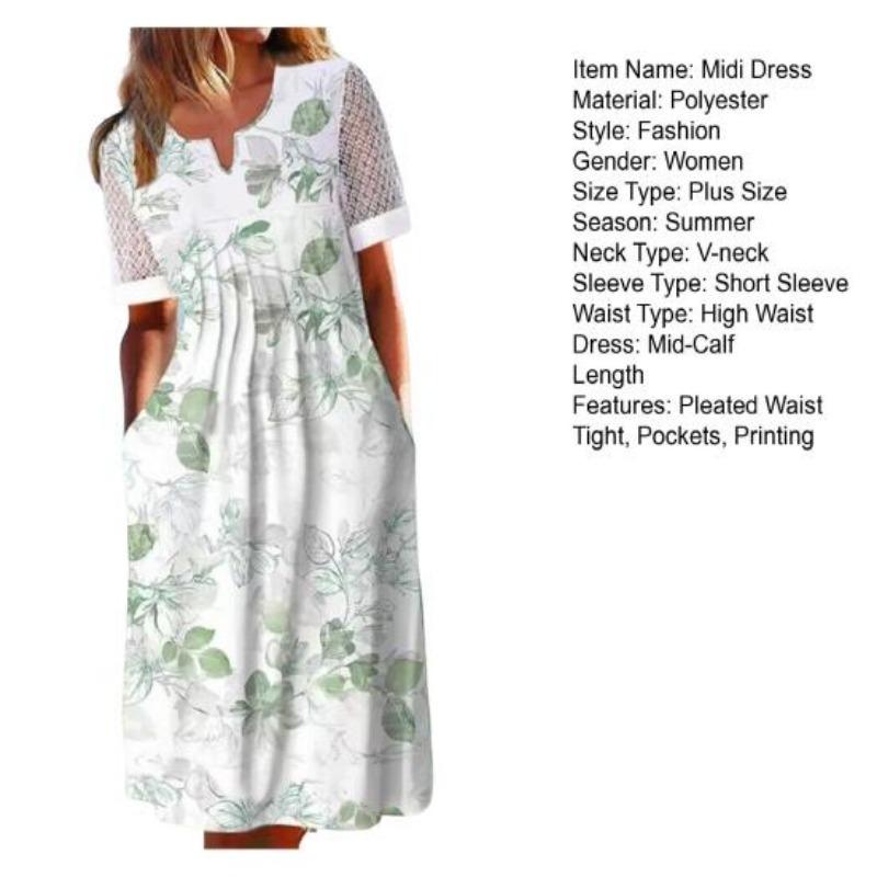 Summer Pocket Dress, Anti-piling, Popular Cocktail Tunic with Flower Print, Long Street Clothes, Fancy Clothes