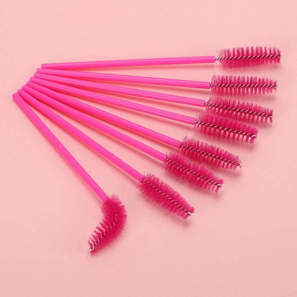 200 Pcs Disposable Eyelash Brushes Mascara Wands for Eye Lashes Extension Eyebrow and Makeup, Hotpink