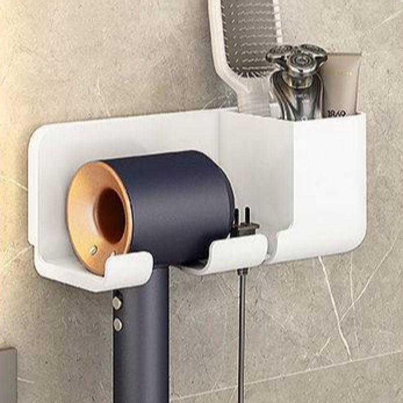 Universal No-Drill Wall-Mounted Hair Dryer Holder & Bathroom Storage Shelf