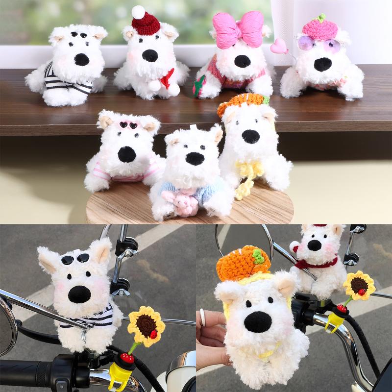 Kawaii West Highland Terrier Welpen Plüschtier Cartoon Magnetische Stoffpuppen Motorrad Elektrofahrrad Rückspiegel Anhänger Dekor