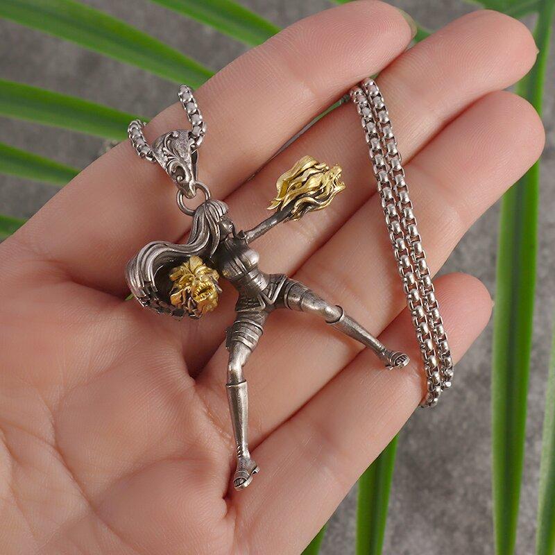 Hip Hop Violent Double Dragon Fist Sailor Moon Pendant Necklace for Men Women Personality Animation Character Jewelry