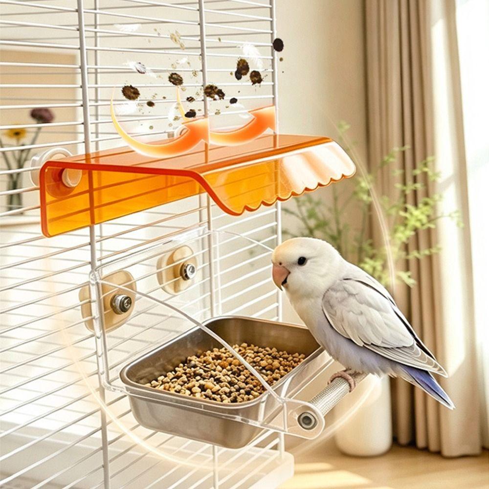 Cage Mounted Parrot Cage Feeder Roof Canopy Bird Food Container for Small Parrots