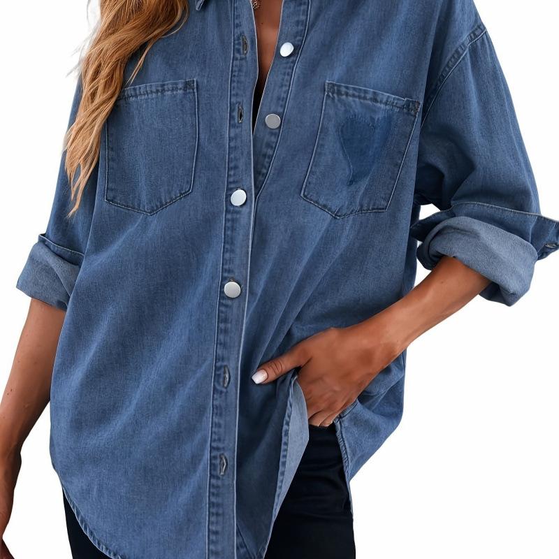 

2026 New European & American Women s Casual Denim Boyfriend Shirt Jacket Double Extra Large