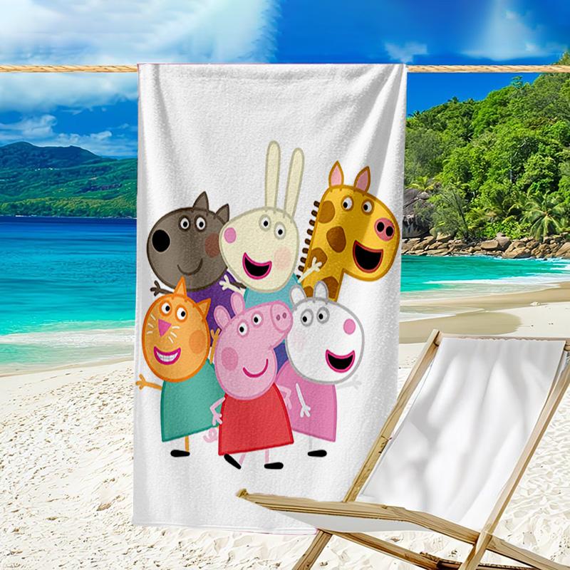 1pc Pink Pig (8) Beach Towel, Beach and Seaside Swimming Pool Equipment, Fashion Pattern, Rectangular, Travel Essentials