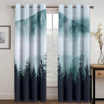 Forest Printed Curtains Jungle Tree Nature Scenery Window Drapes Living Room Bedroom Waterfall Left And Right Biparting Open