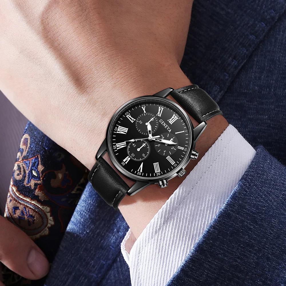 2PCS Men's Watch Fashion Business Men's Quartz Watch Bracelet Jewelry Set Suitable for Daily Clothing Matching