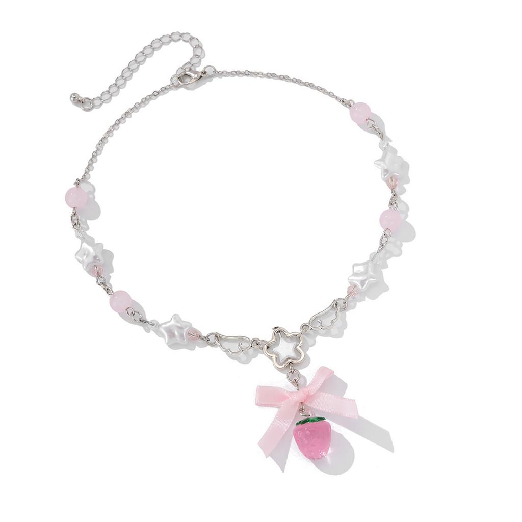 Multipurpose Lovely Strawberry Heart Necklace With Adjustable Chain for Girls Fashionable Party Wear Stylish Outfits