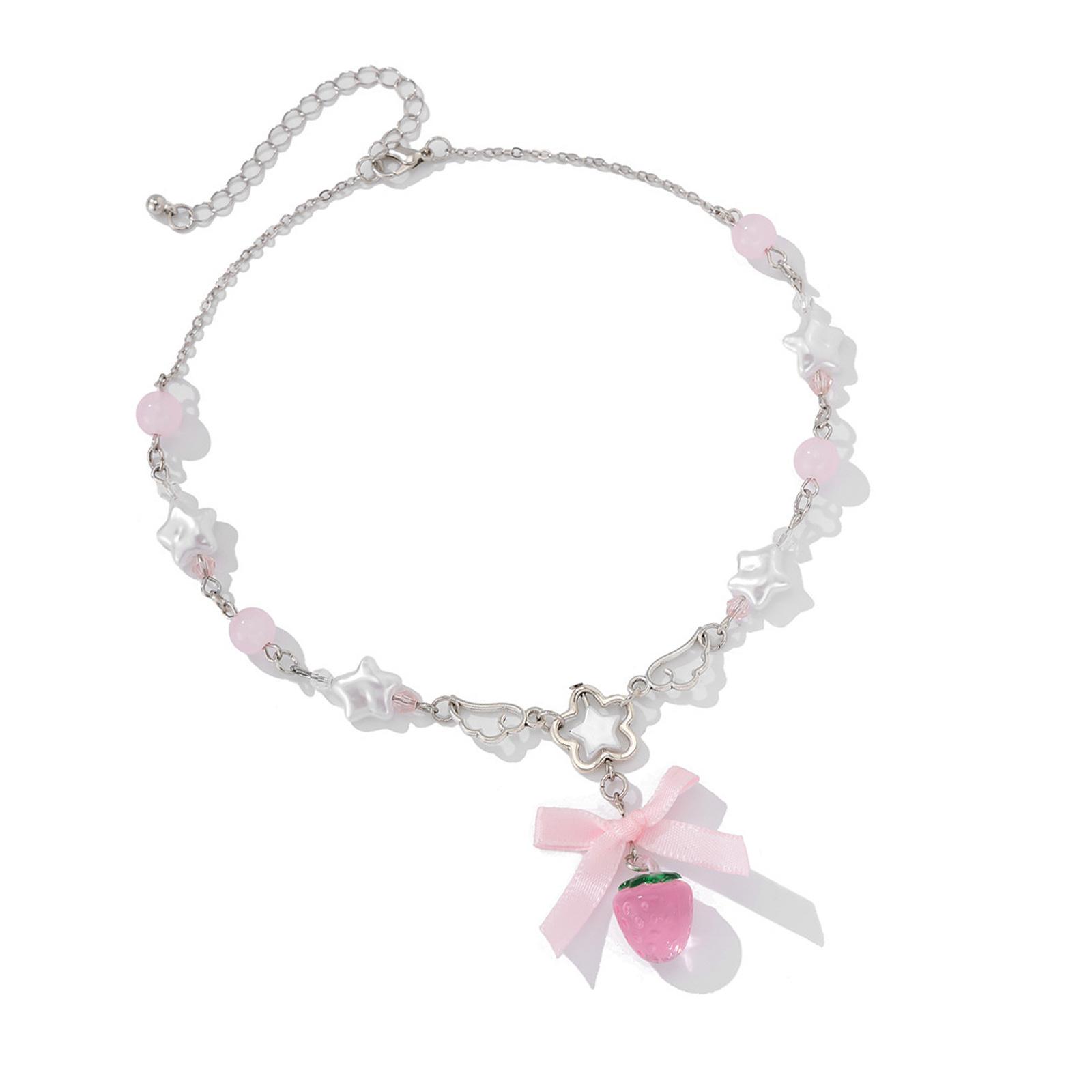 

Многофункциональное милое ожерелье в виде сердца с клубникой с регулируемой цепочкой для девочек, модное для вечеринок, стильные наряды