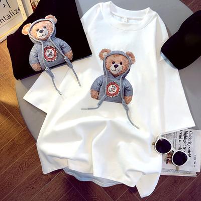 T-shirt da donna primavera estate T-shirt casual da donna simpatico orso stampa top grafici larghi maglietta coreana per ragazza Kawaii