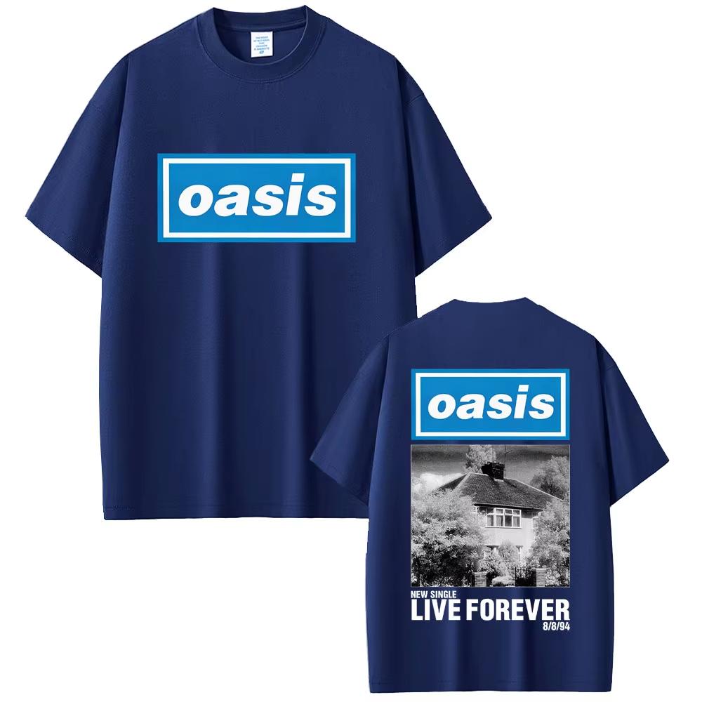 O-Oasis Live Forever T Shirt British Rock Band T Shirts Men Women Classic Oversized T-shirt Women Cotton Short Sleeve T-shirts