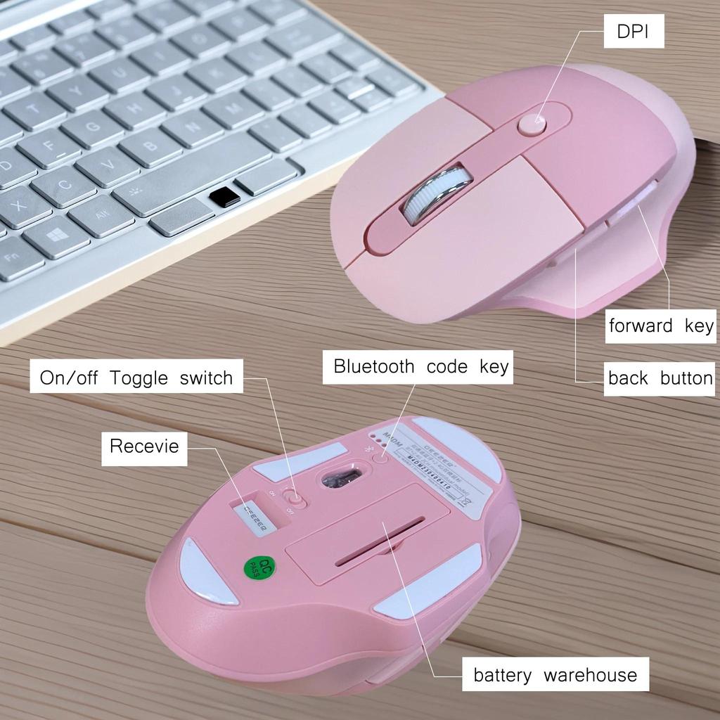 2.4G Wireless Mouse for Laptop Ergonomic Computer Mouse with 3 Adjustable Levels 6 Button Cordless Mouse Bluetooth Mouse