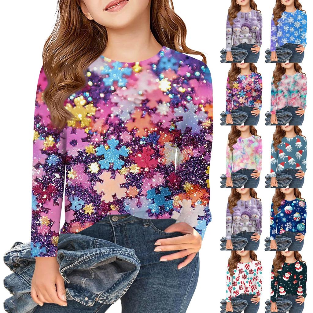 Girls Long Sleeve T Shirts Kids Fall Tops Crewneck Basic Tees Vintage Graphic Printing Top 5-14Y