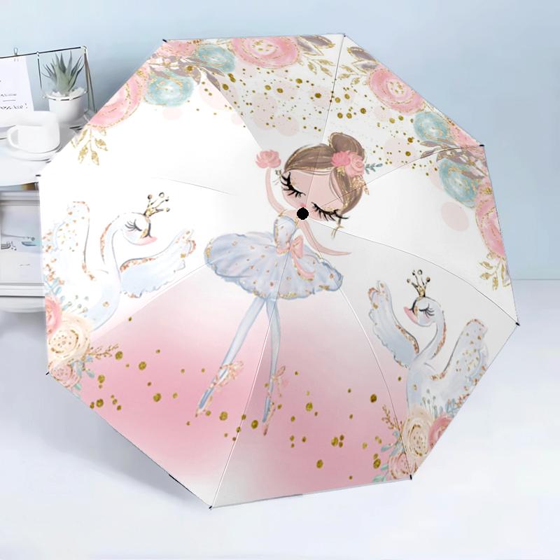 Ballerina With Swans And Flowers 8-Frame for Travel, camping, Casual Lightweight Portable Umbrella, Essential for every family Holidays Birthday Gift