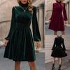 Spring and Autumn Fashion Temperament Collar Solid Colour Velvet Long-sleeved Dresses