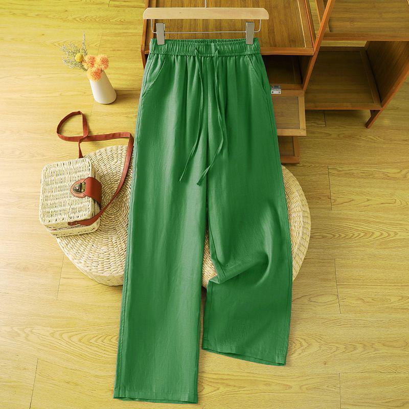 Rose Red Linen High-Waisted Wide-Leg Pants for Women - 2025 Summer Collection