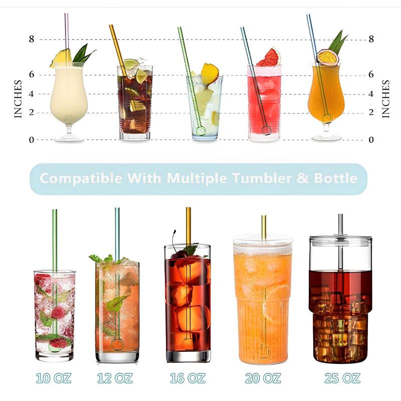 8 Stück Hohle Kugel Glasstrohhalme Saft Milch Hohes Borosilikat Hitzebeständig Runder Kopf Strohhalm Wiederverwendbar