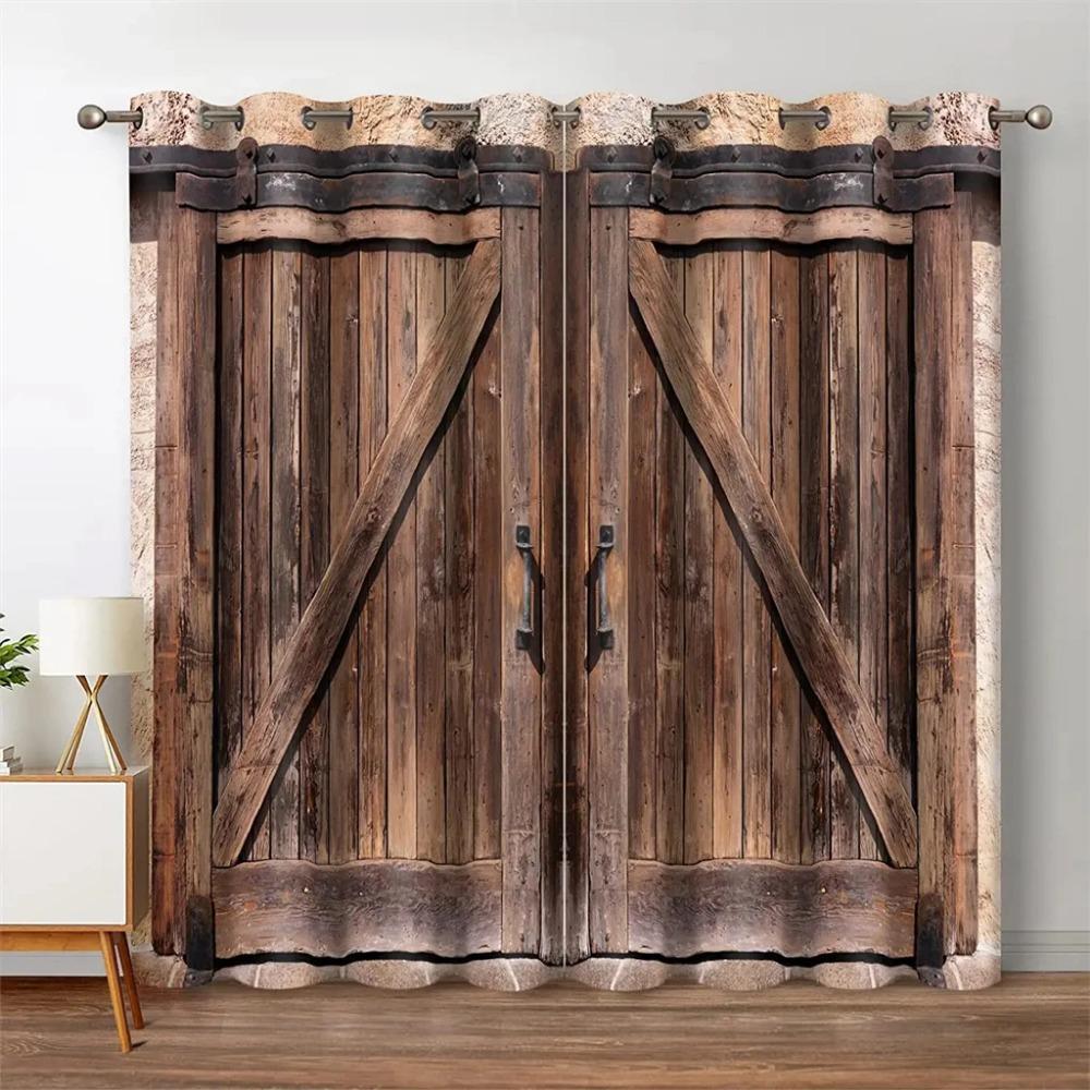 Ușă de hambar rustică din lemn vintage, Fermă, Cortină de fereastră pentru living, Dormitor copii, Baie, Ușă de bucătărie, Decor pentru casă, 2 buc