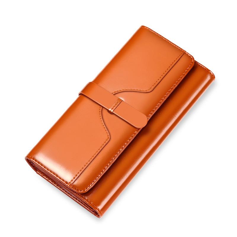 Pure Leather Three Fold Women's Wallet, Long Buckle Leather Bag, Genuine Leather Multi Card Large Capacity Wallet, Women's Wallet, Leather Wallet
