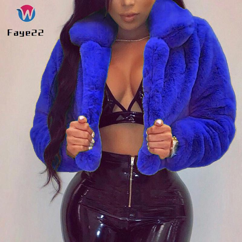 

Fy модное женское пальто из пушистого флиса с отложным воротником из искусственного меха, короткий свободный топ