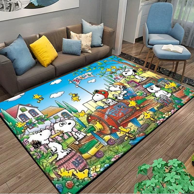 Retro Cartoon Snoopy Kawaii Dog Area Rug 3D Carpet for Living Room Home Decor Large Area Rug Bedroom Rug Non-slip Floor Mat Gift