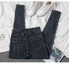Women's High Waist Elastic Denim Skinny Pants - Double Button Pencil Style for Spring, Autumn, Winter