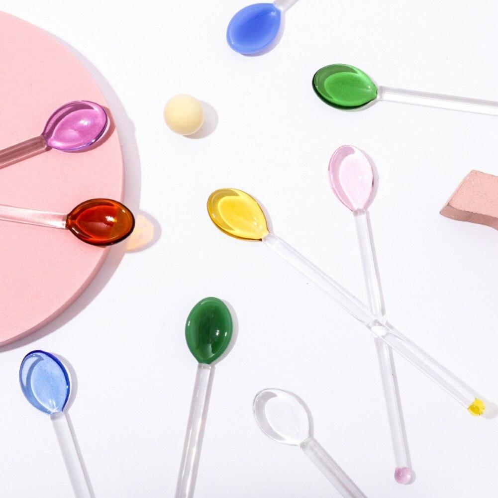 Coffee Mixing Spoons Colored Transparent Glass Juice Stirring Spoons Household Kitchen Tableware Supplies