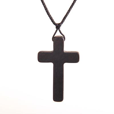 Handmade Crucifix Ebony Pendant Necklace Wooden Braided Rope Necklace Pendant Personality Accessories Hand-knitted