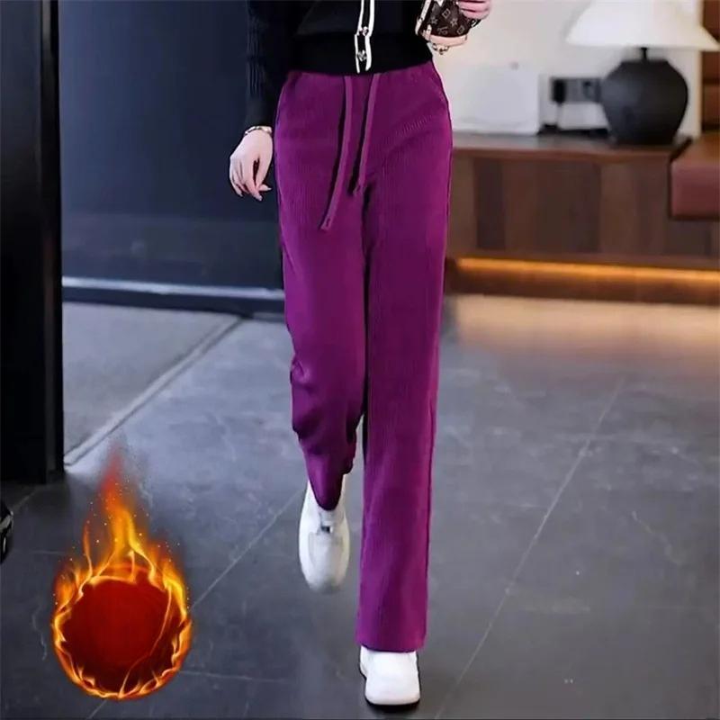 Samt Gepolsterte Lässige Hosen Damen Herbst Winter Hohe Taille Cordhosen Damen Große Größen Gerade Hosen Damen