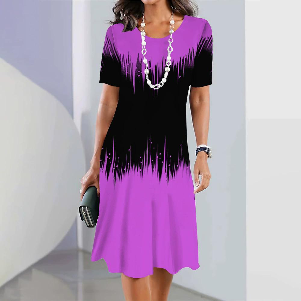 Mode Farbverlauf Muster Damen Minikleider Sommer Kurzarm 3D Gedruckt Elegant Straße Damenkleid 3XL Große Größe Freizeitkleid 7XL