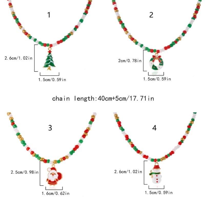 Santa Claus Christmas Tree Pendant Necklace Beads Jewelry Elegant Holiday Gift For Women’s Festive Occasion Outfits