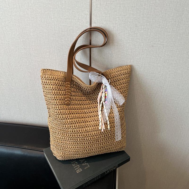 

Вязаная сумка большой вместимости женская отпускная пляжная на плечо новая соломенная сумка-тоут для通勤 тренд