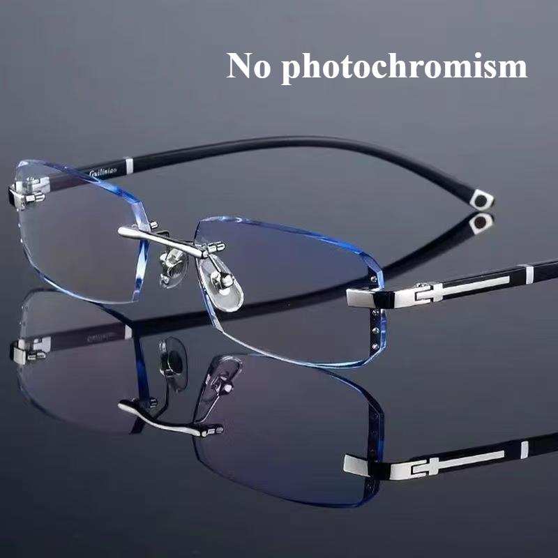 Fashionable Frameless Cut Edge Reading Glasses, Photochromic Anti Blue Light Glasses, Men's and Women's Fashionable Glasses