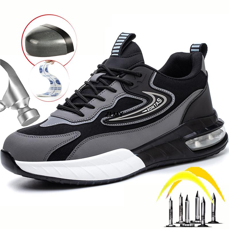 Mode Neue Männer Sicherheitsschuhe Stahlkappe Sneaker Sport Air Kissen Reflektierende Arbeit Sicherheit Stiefel Mann Pannensichere Arbeit Schuhe Anti-smash