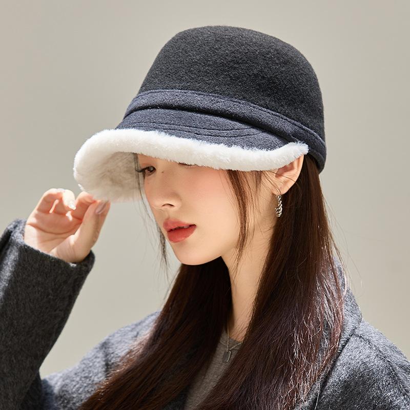 Imitation Wool Plus Velvet Thickened Warm Hat Fashionable and Versatile Fisherman's Hat Temperament Basin Hat