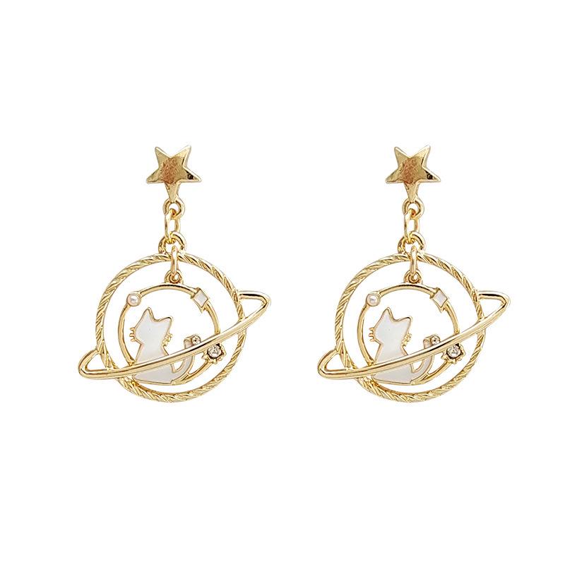 Sweet Fashion Cat Ear Studs & Star Planet Metal Earrings